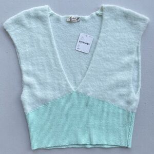 Free People Teal Fuzzy Vest (Large)